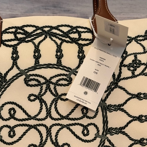 TORY BURCH ELLA SMALL PRINTED TOTE BAG IVORY ABSTRACT ROPE PATTERN - Picture 5 of 13